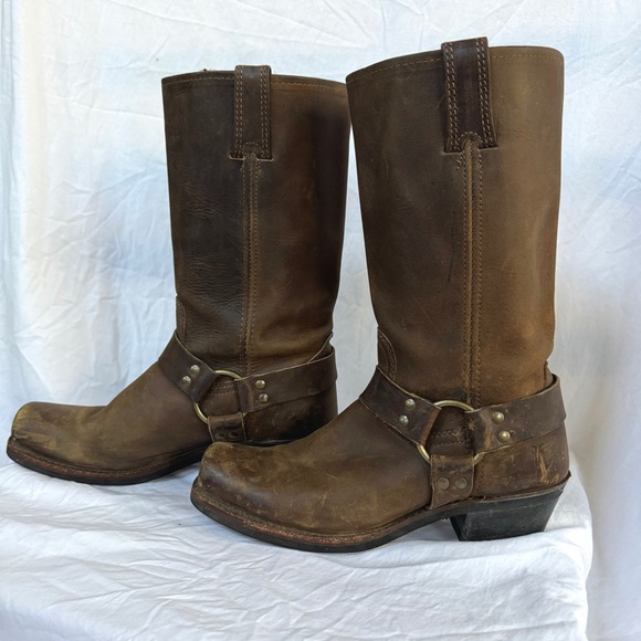 Frye Tall Leather Harness 12R Women’s Biker Boots in Smoke - Picture 5 of 14